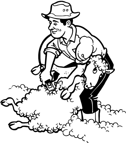 Man shearing a sheep vinyl sticker. Customize on line. Sundry Experts 089-0180